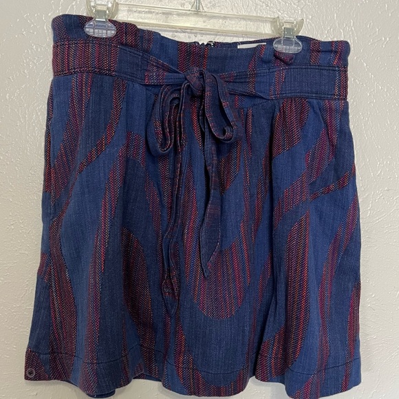 Cidra Anthro Ikat Ethnic Blue Short Flared Mini Skirt Waist Tie Womens Size 14 - Picture 2 of 11
